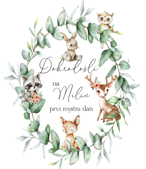 Tabla dobrodošlice - rojstnodnevna gozdne živali