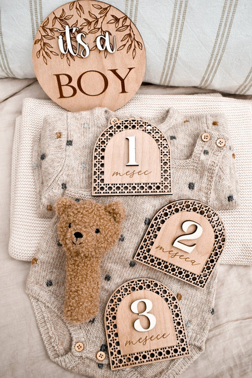 Kartice mejnikov - lesene milestone kartice ratan - Meraki's Shop