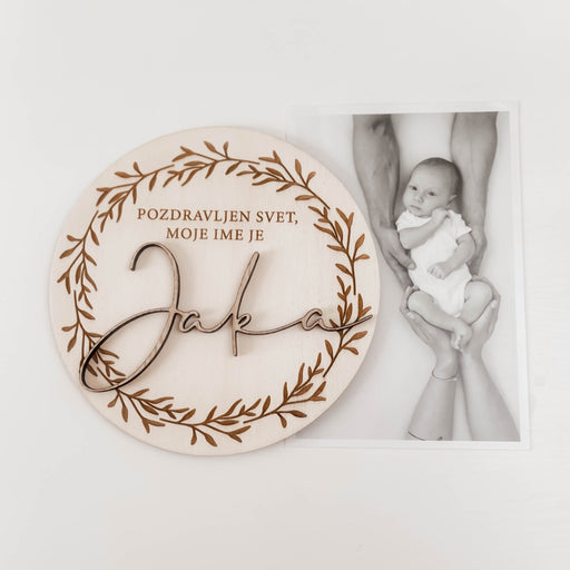 Oznanitvena kartica z imenom - wreath - Meraki's Shop